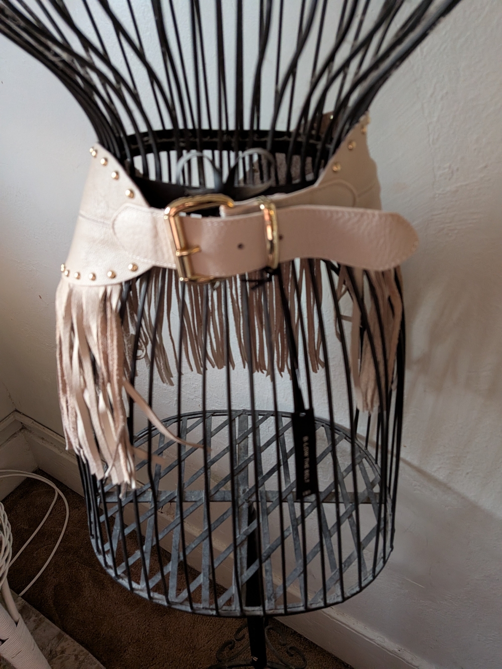 NWT! B-Low the Belt Beige Fringed Wide Waist Belt with Gold Buckle - Picture 5 of 10